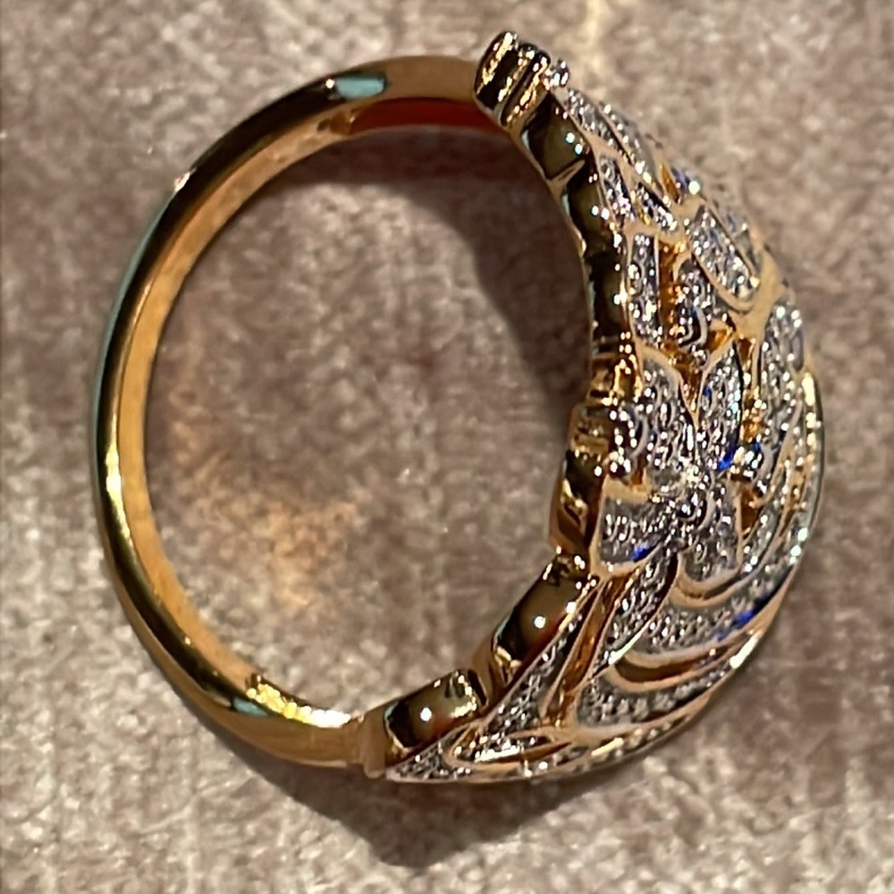 Gold Flower & Butterfly Ring New! Size 9 Diamond Chip - Picture 6 of 9